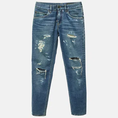 Pre-owned Dolce & Gabbana Blue Distressed Denim Classic Slim Fit Jeans S/waist 32"