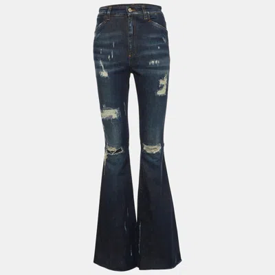 Pre-owned Dolce & Gabbana Blue Distressed Denim High Waist Jeans S/waist 28"