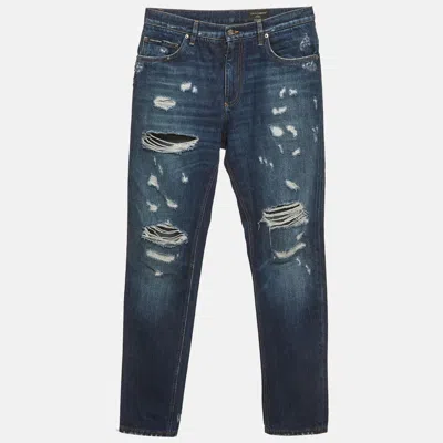 Pre-owned Dolce & Gabbana Blue Distressed Denim Loose Fit Jeans M/waist 33"