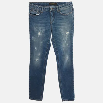 Pre-owned Dolce & Gabbana Blue Distressed Denim Skinny Jeans S/waist 28"