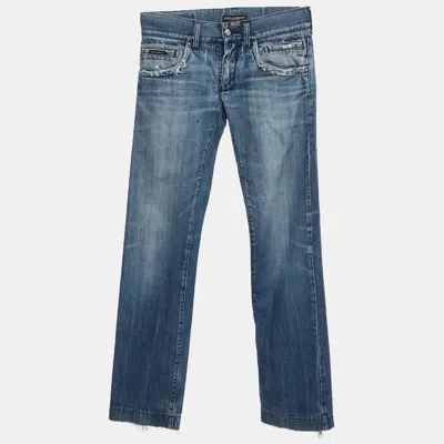 Pre-owned Dolce & Gabbana Blue Distressed Denim Slim Fit Jeans M/waist 32"