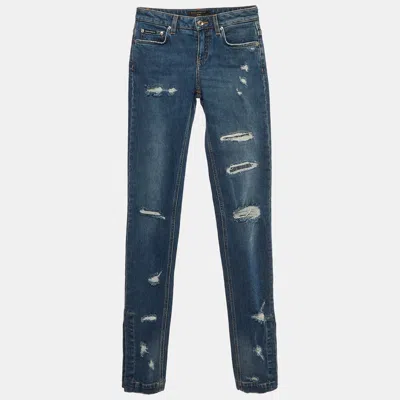 Pre-owned Dolce & Gabbana Blue Distressed Denim Slim Fit Jeans Xs/waist 28"