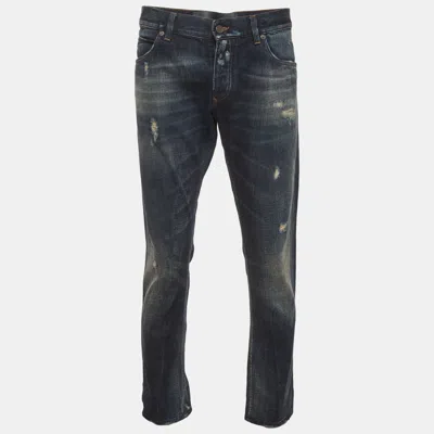 Pre-owned Dolce & Gabbana Blue Distressed Denim Straight Leg Jeans Xl/waist 36"