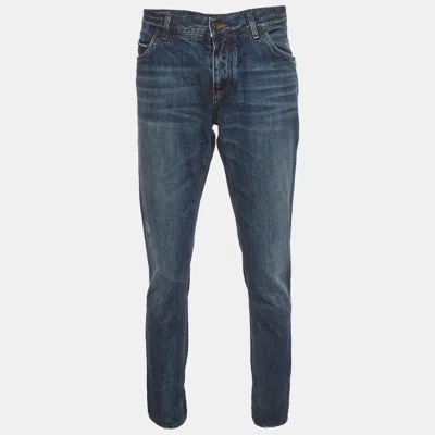 Pre-owned Dolce & Gabbana Blue Distressed Denim Straight Leg Jeans Xxl/waist 36"