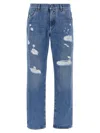 Dolce & Gabbana Logo Embroidered Ripped Jeans In Blue