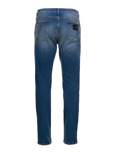 Dolce & Gabbana Blue Distressed Slim-fit Jeans In Cotton Denim Man