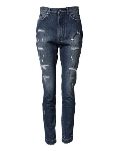 Dolce & Gabbana Blue Distressed Washed Logo Grace Denim Jeans