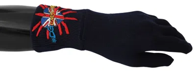 Dolce & Gabbana Blue #dmen'slondon Embroidered Wool Men's Gloves