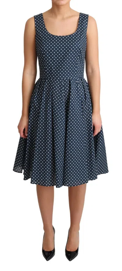 DOLCE & GABBANA DOLCE & GABBANA BLUE DOTTED COTTON A-LINE GOWN WOMEN'S DRESS