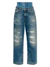 Dolce & Gabbana High-rise Double Waistband Wide-leg Distressed Jeans In Blue
