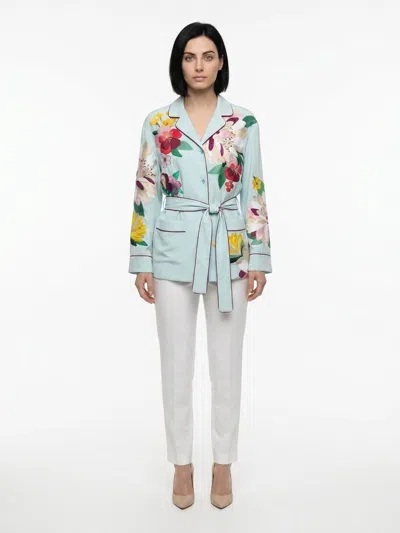 Dolce & Gabbana Floral-embellished Silk Shirt In Blue