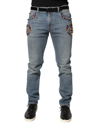 Dolce & Gabbana Blue Embellished Loose Cotton Men Denim Jeans