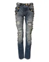 Dolce & Gabbana Blue Embellished Tattered Skinnydenim Jeans In Blue