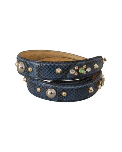 Dolce & Gabbana Blue Exotic Leather Crystals Shoul