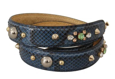 DOLCE & GABBANA BLUE EXOTIC LEATHER CRYSTALS SHOULDER STRAP PYTHON BAG