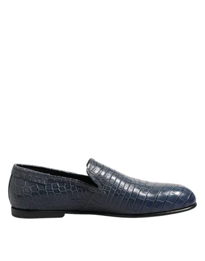DOLCE & GABBANA BLUE EXOTIC LEATHER SLIP ON LOAFERS MEN DRESS SHOES