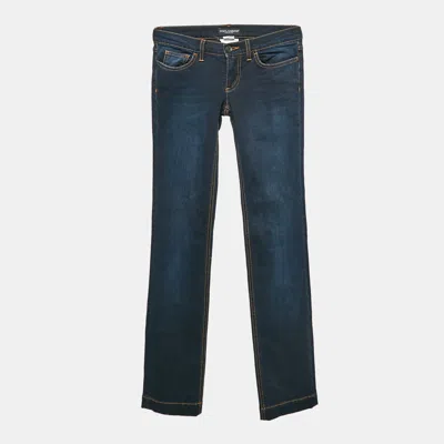 Pre-owned Dolce & Gabbana Blue Faded Denim Girly Jeans S Waist 28" In Navy Blue