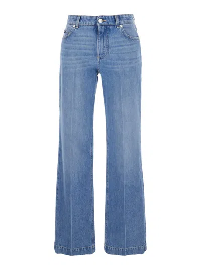 Dolce & Gabbana Blue Five Pocket Jeans With Metallic Logo Patch On The Back In Denim Woman