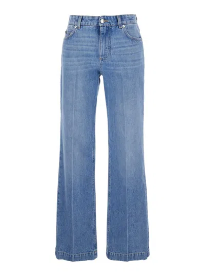 DOLCE & GABBANA BLUE FIVE POCKET JEANS WITH METALLIC LOGO PATCH ON THE BACK IN DENIM WOMAN