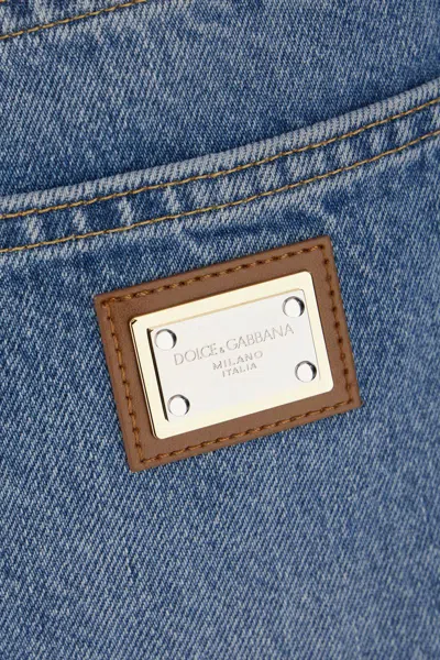 Dolce & Gabbana Blue Five Pocket Jeans With Metallic Logo Patch On The Back In Denim Woman
