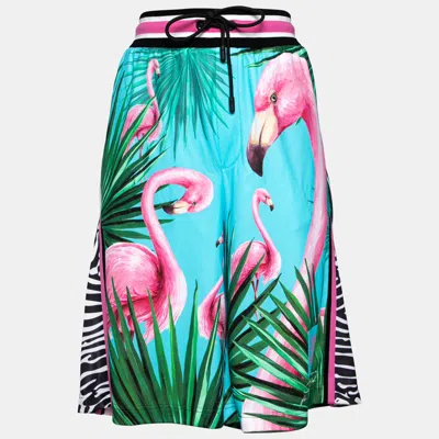 Pre-owned Dolce & Gabbana Blue Flamingo Printed Jersey Shorts Xl