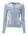 Dolce & Gabbana Blue Floral Lace Detailing Cardigan Sweater In Blue