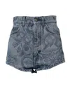Dolce & Gabbana Blue Floral Print Denim Cotton Hot Pants Women's Shorts In Blue
