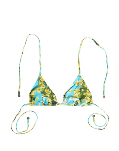 Dolce & Gabbana Blue Floral Print Nylon Halter Bikini Top Women's Swimwear In Multi