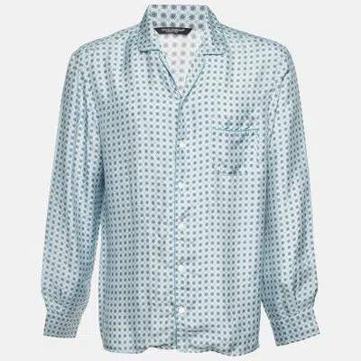 Pre-owned Dolce & Gabbana Blue Floral Print Silk Pajama Shirt M