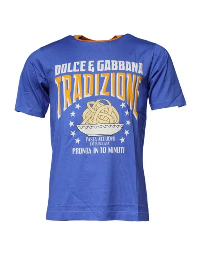Dolce & Gabbana Blue Graphic Print Cotton Crew Neck T-shirt In Purple