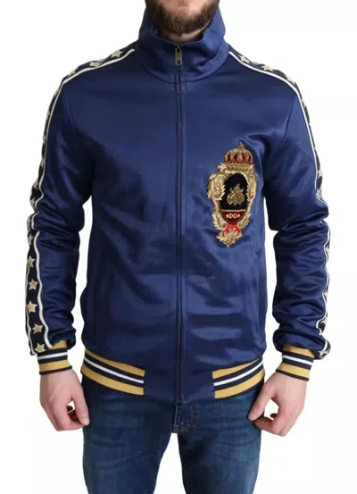 Pre-owned Dolce & Gabbana Blue Heraldic Patch Striped King Bee Men's Sweater ()