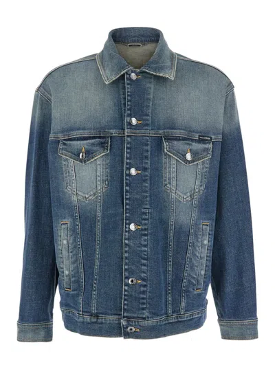 Dolce & Gabbana Blue Jacket With Distressed Effect In Denim Man