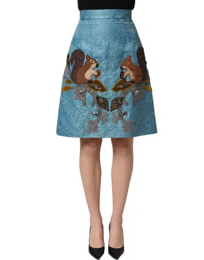 Dolce & Gabbana Blue Jacquard Embroidered A-line Women's Skirt
