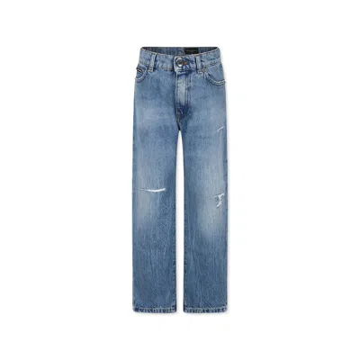 Dolce & Gabbana Kids' Blue Jeans For Boy With Logo In Denim