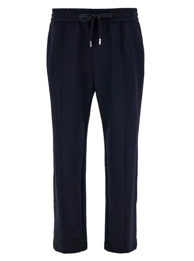 Dolce & Gabbana Blue Joggers Trousers With Drawstring And Logo Patch In Stretch Polyamide Man