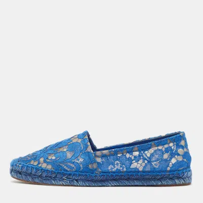 Pre-owned Dolce & Gabbana Blue Lace And Mesh Espadrille Flats Size 38