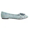 Dolce & Gabbana Blue Lace Crystal Ballet Flats Loafers Shoes In Blue