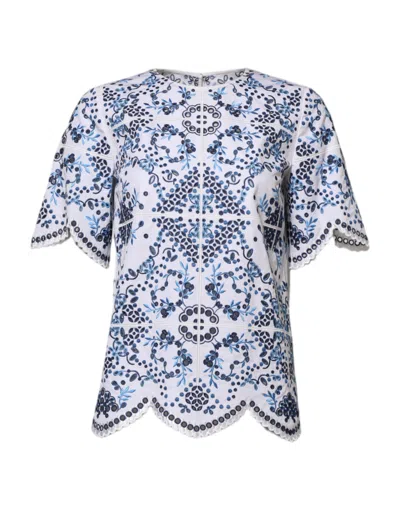 Pre-owned Dolce & Gabbana Blue Lace Eyelet Crew Neck Blouse Women's Top () In Multi