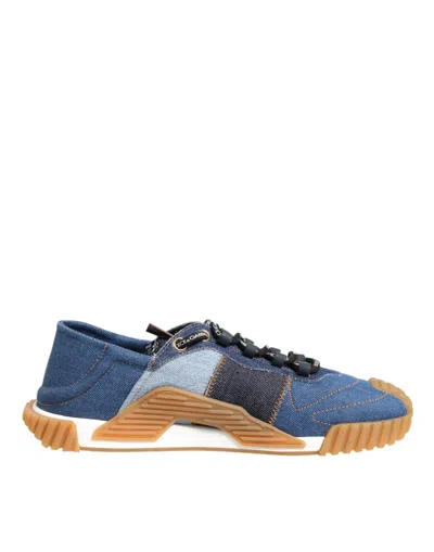 Dolce & Gabbana Blue Lace Up Low Top Ns1 Sneakers Shoes In Multi