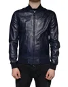 Dolce & Gabbana Blue Lambskin Leather Full Zip Biker Jacket