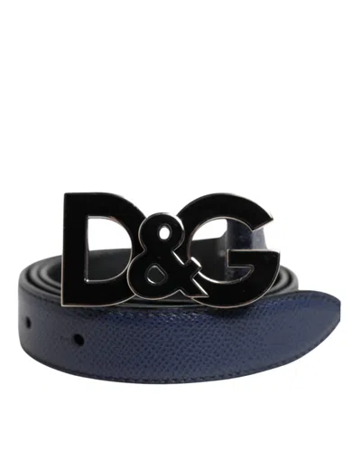 Dolce & Gabbana Blue Leather Classic Metal Dg Logo Buckle Belt