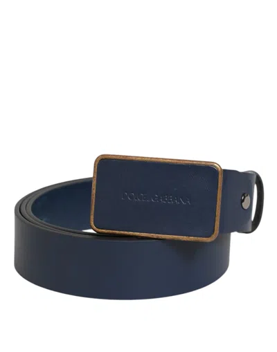 Dolce & Gabbana Blue Leather Classic Metal Logo Buckle Men's Belt
