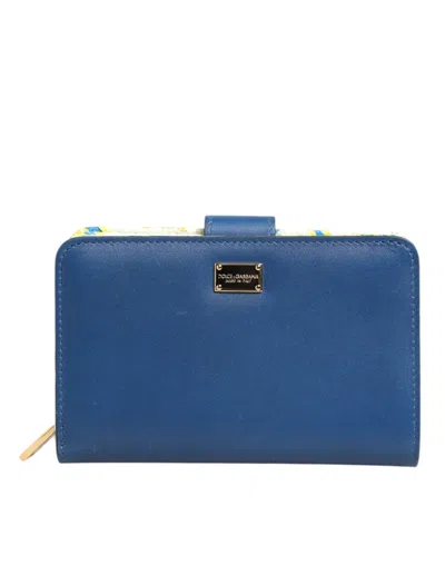 Pre-owned Dolce & Gabbana Blue Leather Continental Tile Print Zip Card Holder Purse Women's Wallet ()