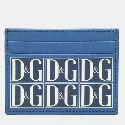 Pre-owned Dolce & Gabbana Blue Leather Dg Logo Card Holder