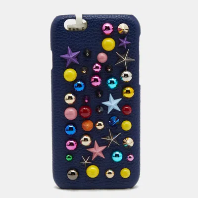 Pre-owned Dolce & Gabbana Blue Leather Embellished Iphone 6 Cover