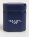Dolce & Gabbana Blue Leather Logo Print Flip Holder Men Airpods Case In Blue