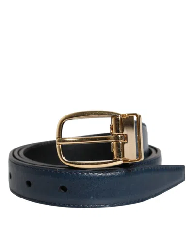 Pre-owned Dolce & Gabbana Blue Leather Metal Buckle Classic Men's Belt ()