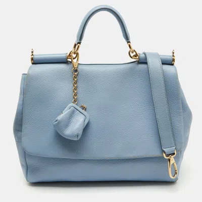 Pre-owned Dolce & Gabbana Blue Leather Miss Sicily Top Handle Bag
