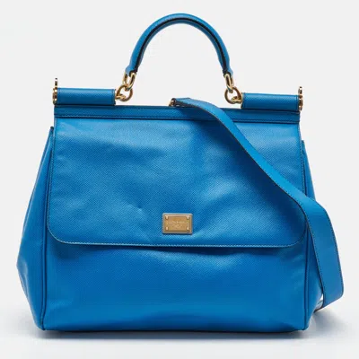 Pre-owned Dolce & Gabbana Blue Leather Miss Sicily Top Handle Bag