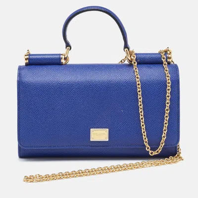 Pre-owned Dolce & Gabbana Blue Leather Miss Sicily Wallet On Chain